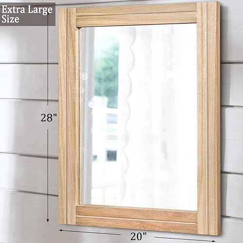 Miniatura 2 de AAZZKANG Espejo de pared grande de madera rústica, 28 x 20 pulgadas, rectangular, decorativo, granja, dormitorio, baño, decoración de pared del hogar