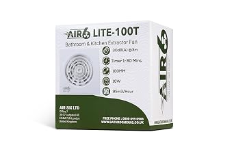 AIR 6 Lite-100T Powerful-95m3/h & Quiet-30dB(A) Extractor Fan with Timer for 4'' 100mm Ducting-White (100mm 4inches)