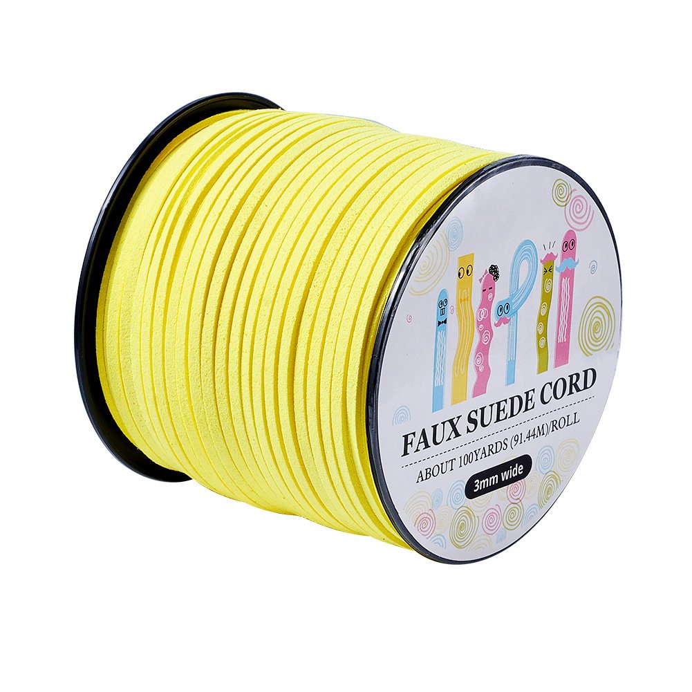 Craftdady 3mm Faux Suede Lace String Soft Beading Cord Thread Velvet Ribbons for Bracelet Necklace Bohe Headress Jewelry Making Gift Wrapping Supplies, 98.4 Yards, Yellow
