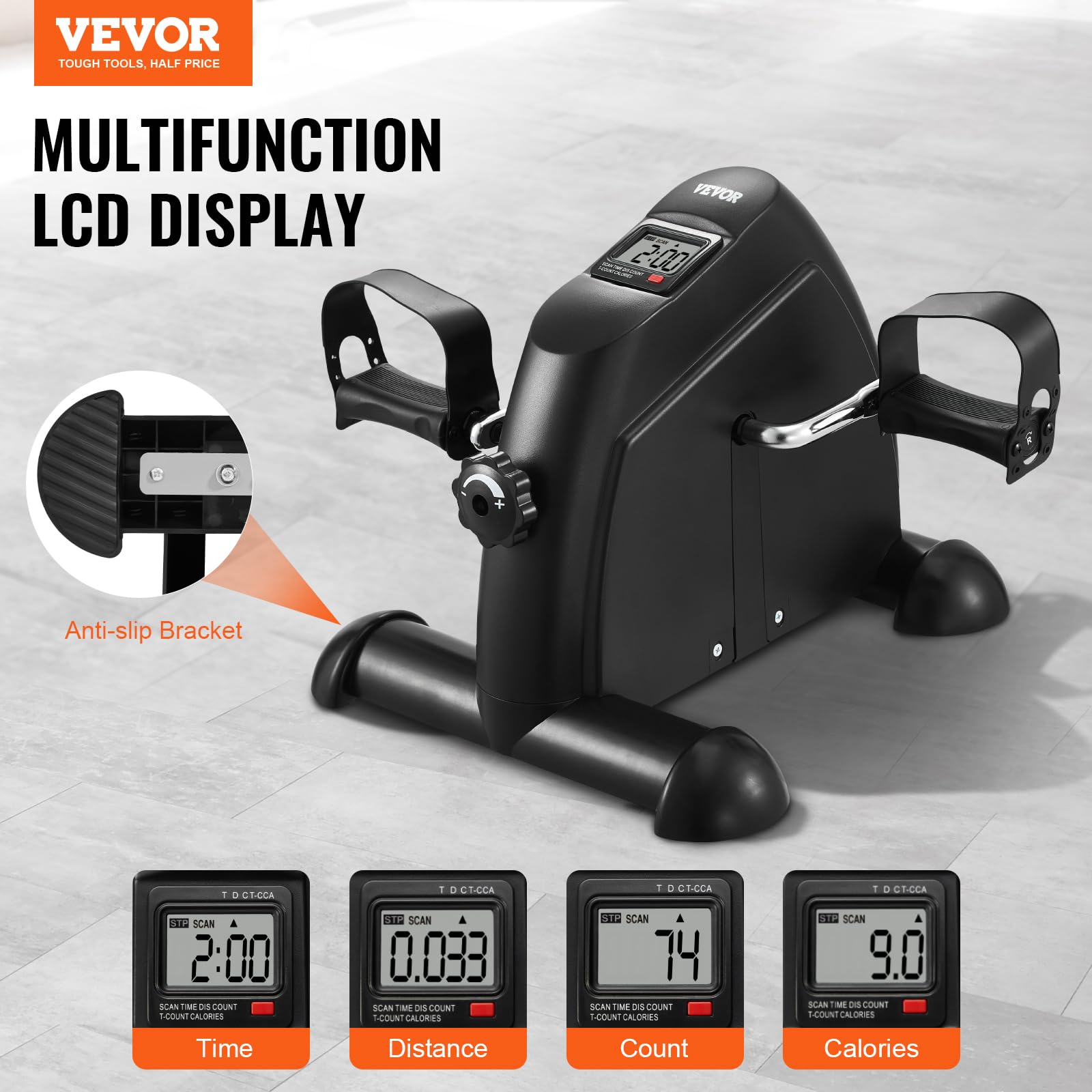 VEVOR Pédalier de Fitness sous Le Bureau, Mini Vélo d’Appartement pour Bras ou Jambes, Pédalier de Rééducation à Résistance Multi-Niveaux, avec Écran LCD et Tapis Antidérapant, pour Domicile Bureau