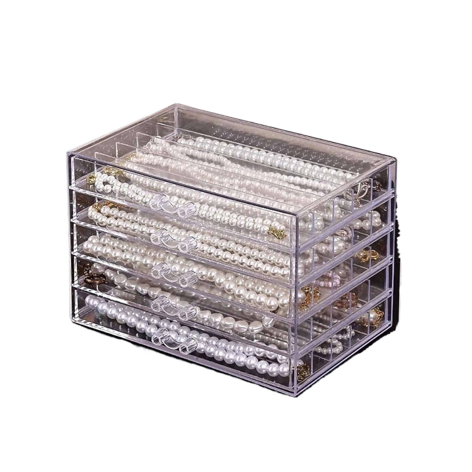 Boîte de rangement transparente for colliers, plateau à bijoux, vitrine | 1 tiroir de rangement transparent for colliers, bagues et accessoires, adapté aux femmes.(5 layers - 25 grids)