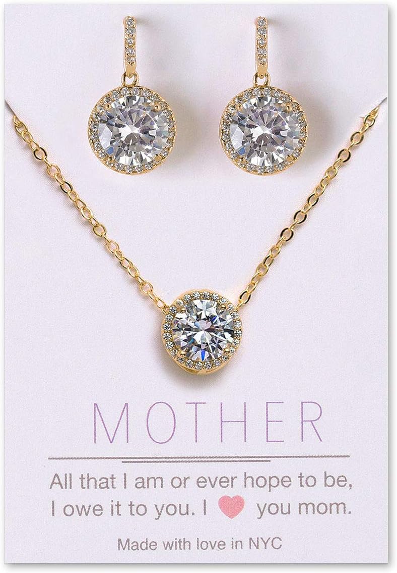 A+O Gift for Mom, Mother in Law - Necklace and Earrings Jewelry Set in Silver, Gold or Rose Gold