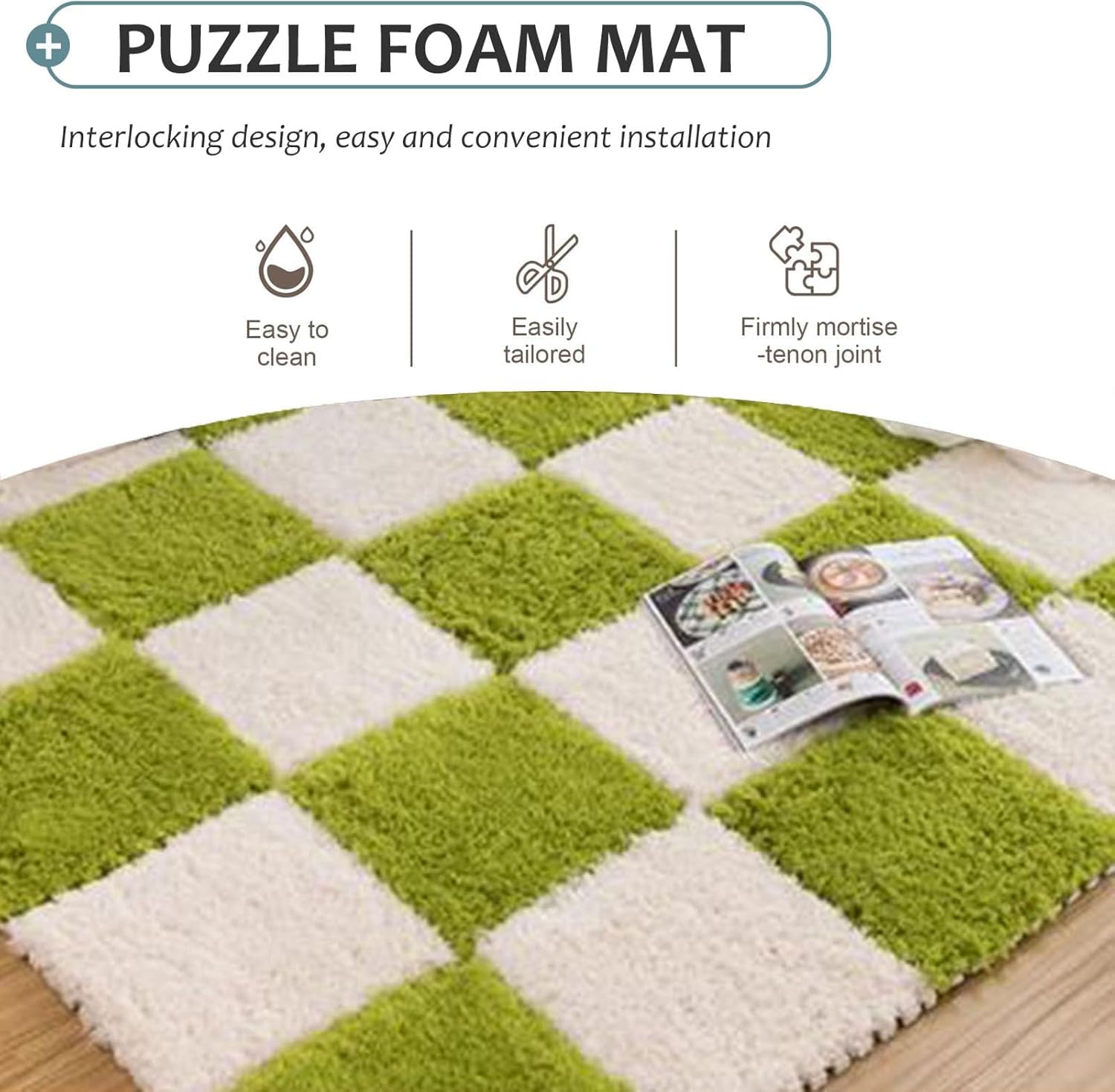 Maty z pianki pluszowej, dywaniki z łączonych puzzli, maty podłogowe, 48 szt., 12x12x0,4 cala, kwadratowe, dywaniki z puzzli, puszyste, płytki piankowe(Green)