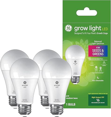 Miniatura 8 de GE Luces de cultivo para plantas de interior, bombillas LED A19 para flores y frutas con espectro de luz roja avanzado, luz blanca para plantas