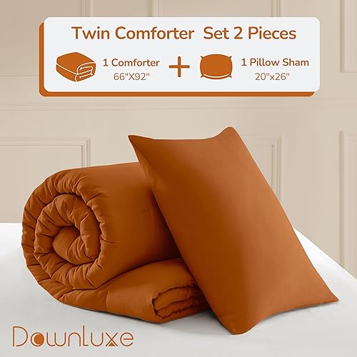 Miniatura 7 de downluxe Juego de edredón tamaño individual, color naranja quemado, juego de edredón ligero y sólido para cama individual para niños, juego de