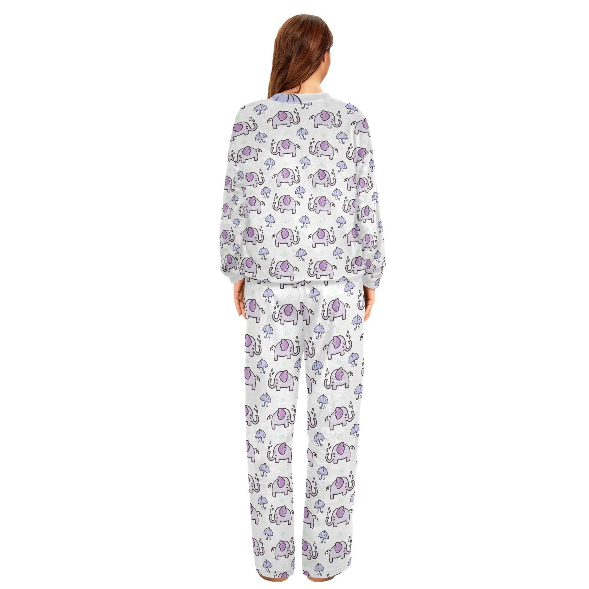 ALAZA Conjunto de pijama de forro polar para mujer, diseño de abejas voladoras, manga larga, ropa de dormir de dos piezas, ropa de dormir térmica, pijama súper suave, talla S