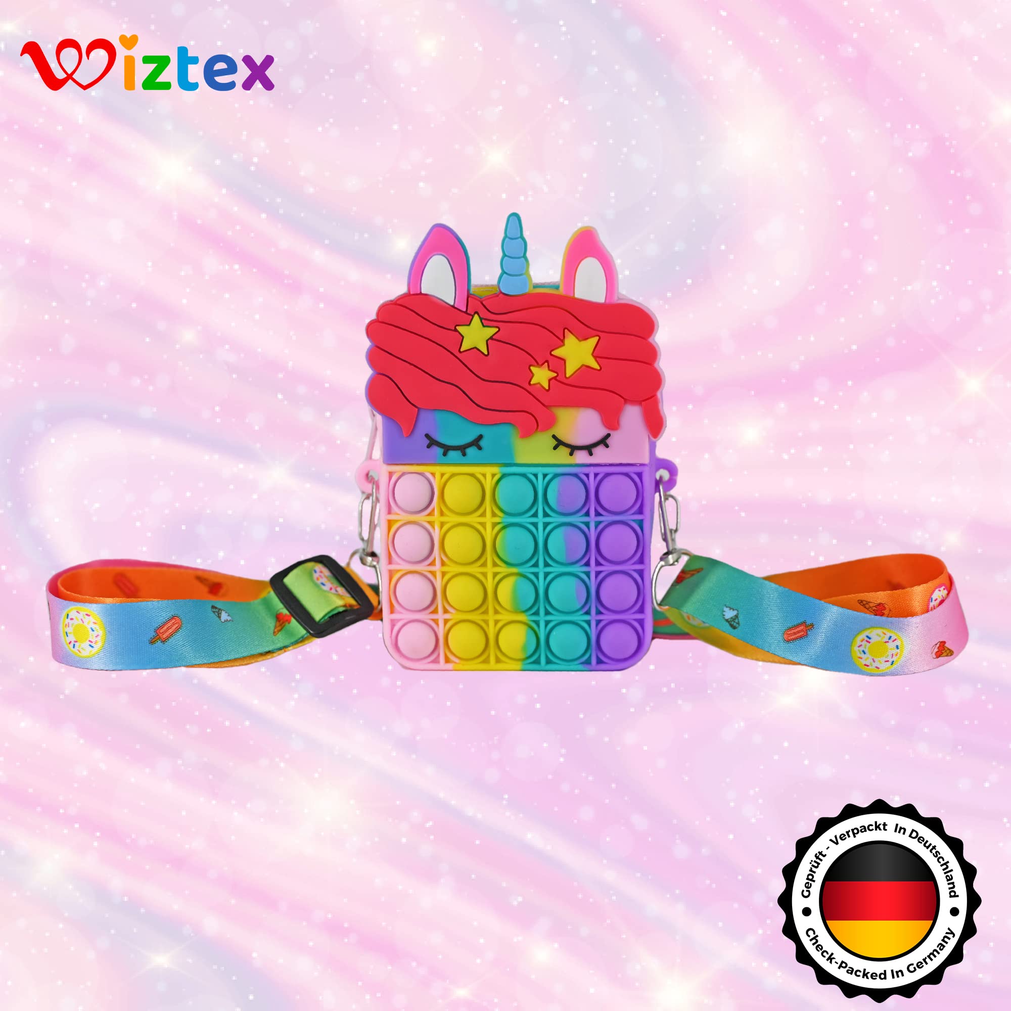 Borsa Pop It Per Bambina Con Unicorno Arcobaleno - Tracolla E Manico - 14x12,5 Cm