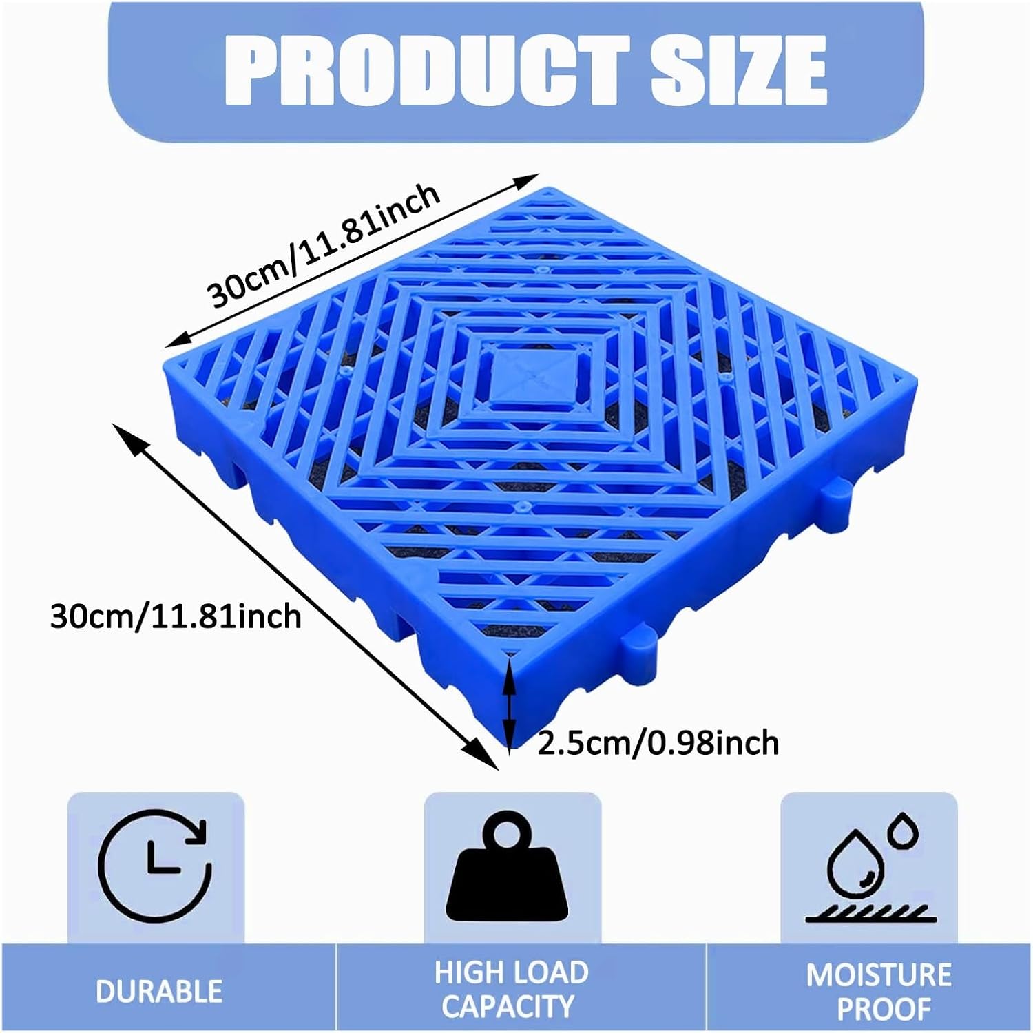 Plastic Nestable Pallets, 4PCS Lightweight Breathable Grid Ventilation Pallet, Indoor & Outdoor Storage Grid Pad, Easy to Stack for Kennel, Garden, Basement, Patio(30x30x2.5cm)