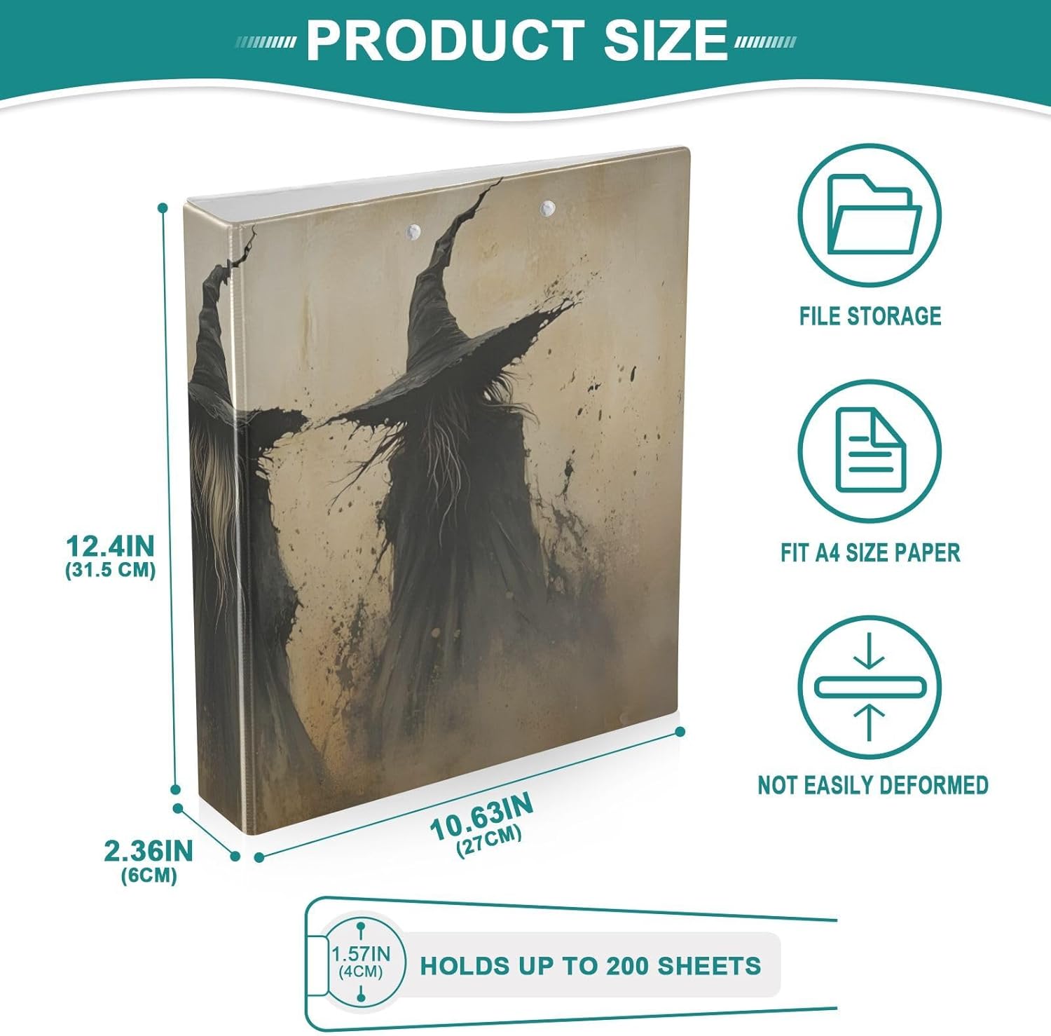 3 Ring Binder Retro Witch Gothic 1.5 Inch Round Ring Binder with Clipboard Round Ring Binder with 3 Interior Pockets for Office 200 Sheet Capacity 1 Pack