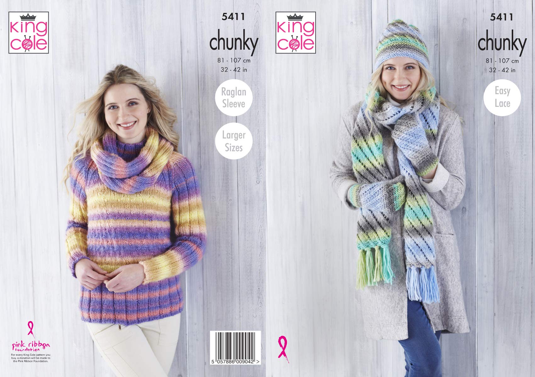 King Cole 5411 Knitting Pattern Sweater Cowl Hat Scarf and Mittens in Riot Chunky
