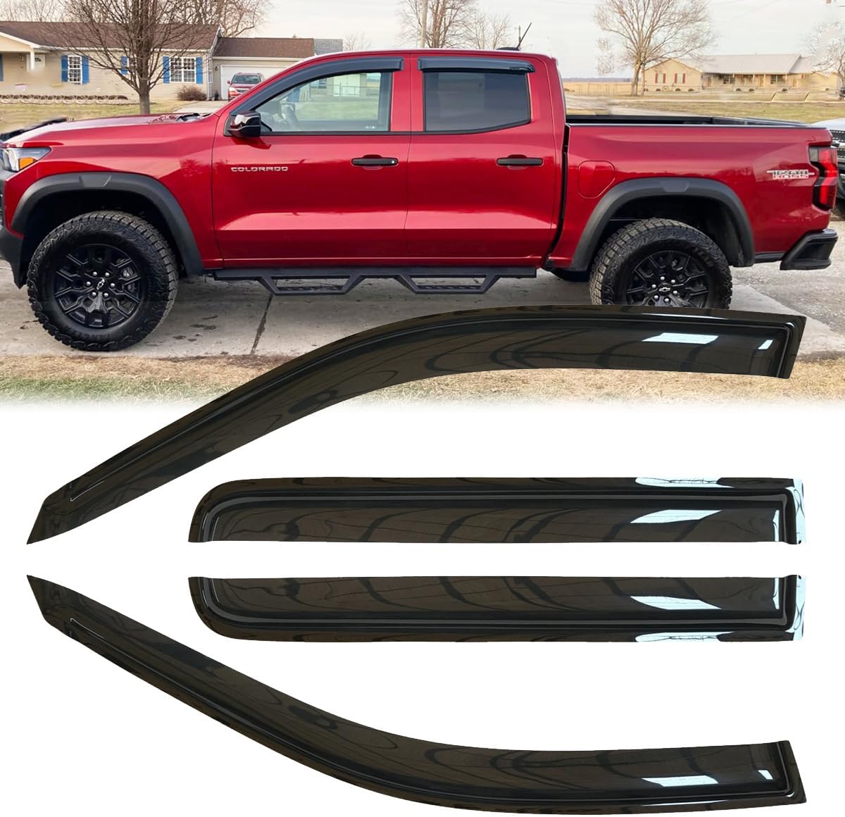4pcs Original Shatterproof Rainproof Side Window Wind Deflectors for 2023-2024 Chevrolet Colorado/GMC Canyon,Tape-on Rain Guards Sets,Nice Looking Window Visors for Cars,Vent Deflector 94218
