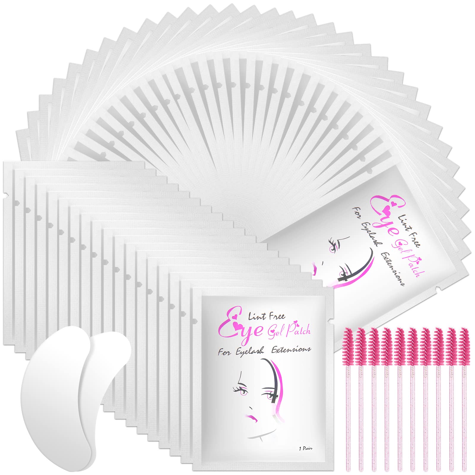 URAQT Augenpads für Wimpernverlängerung, 50 Paar Wimpernpads, Wimpern Extension Pads mit 1 Stück Wimpernbürste, Wimpernverlängerung Augen Pads Eye Patch für Eyelash Extensions (Silber)