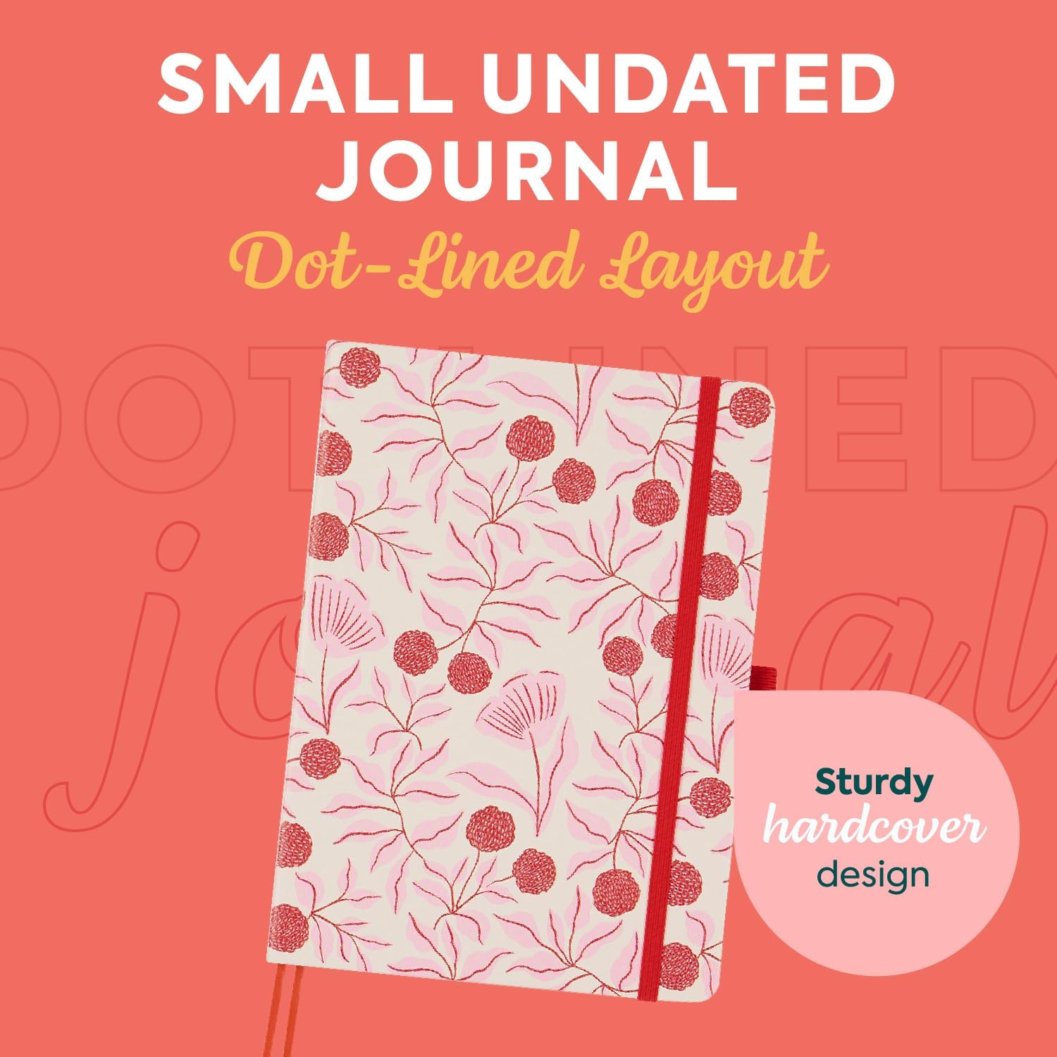 Happy Planner Small Undated Book-Bound Journal with 80 Pages of Thick 100 GSM Paper, A5 Size, Dot-Lined Layout, Feathered Floral - Image 2