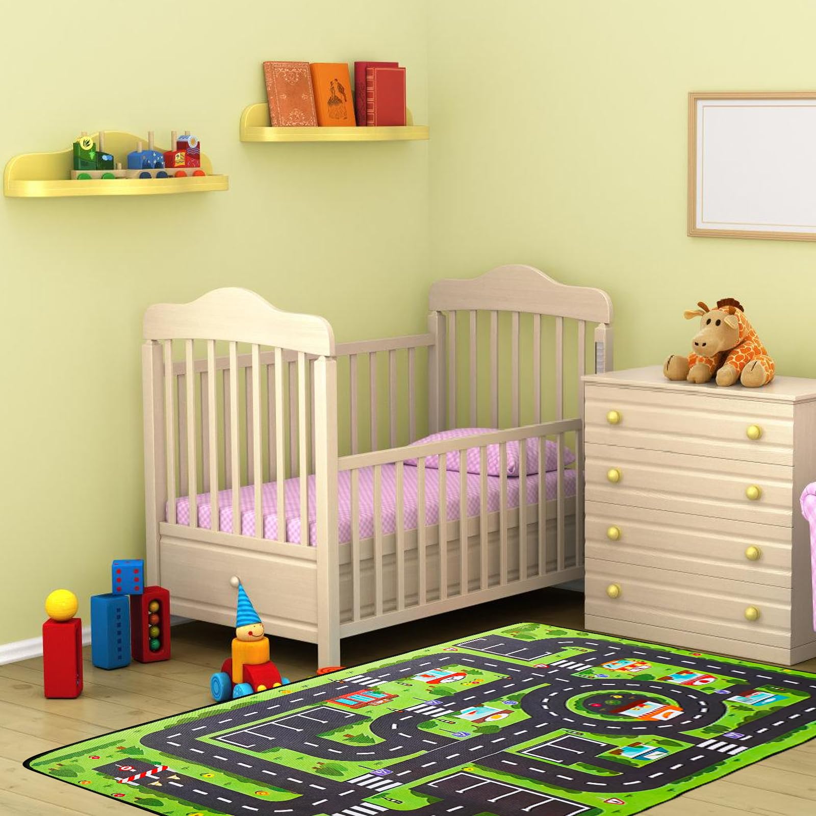 Bordeag Tappetino Da Gioco Per tappeto Bambini, 80 * 120 CM tappeto Stradale, Macchinine Bambini, Sala Giochi, Antiscivolo, Resistente