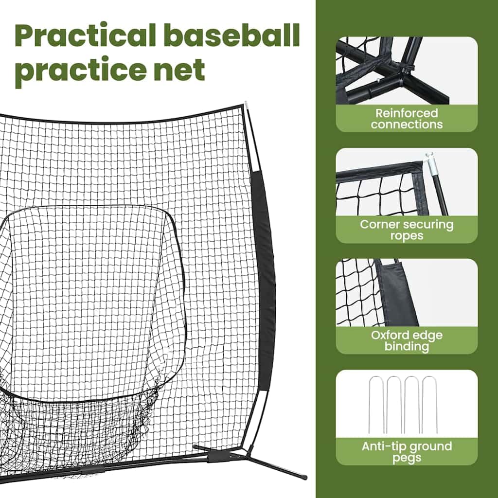 vidaXL Baseball-Übungsnetz Schwarz 250 x 106 x 209 cm Polyester, Verstellbares, Robustes Trainingsnetz, ideal für Outdoor-Fähigkeiten, Baseball-Ausrüstung, Zubehör für Leistung