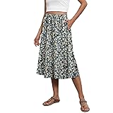 Witsmile Boho Skirt Midi Length Flowy Elastic Waist Pleated Skirts for Women Dressy Casual(Black...