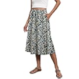 Flowy Skirt Midi Length Elastic High Waist A-Line Skirt with Pockets Boho for Women 2025 Trendy(S-2XL)