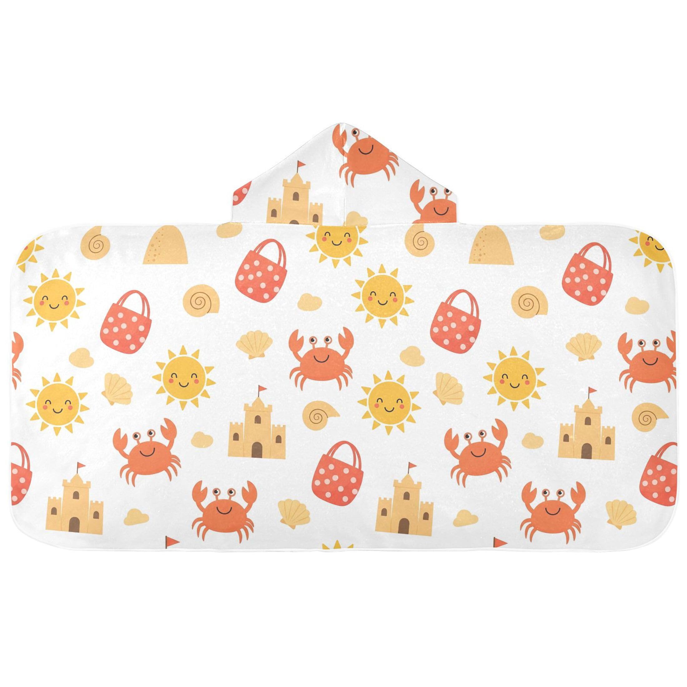 Fuauuyl Summer Crabs Hooded Baby Bath Towel Soft & Breathable Towel for Newborns Infants Toddlers, Nursery Essential
