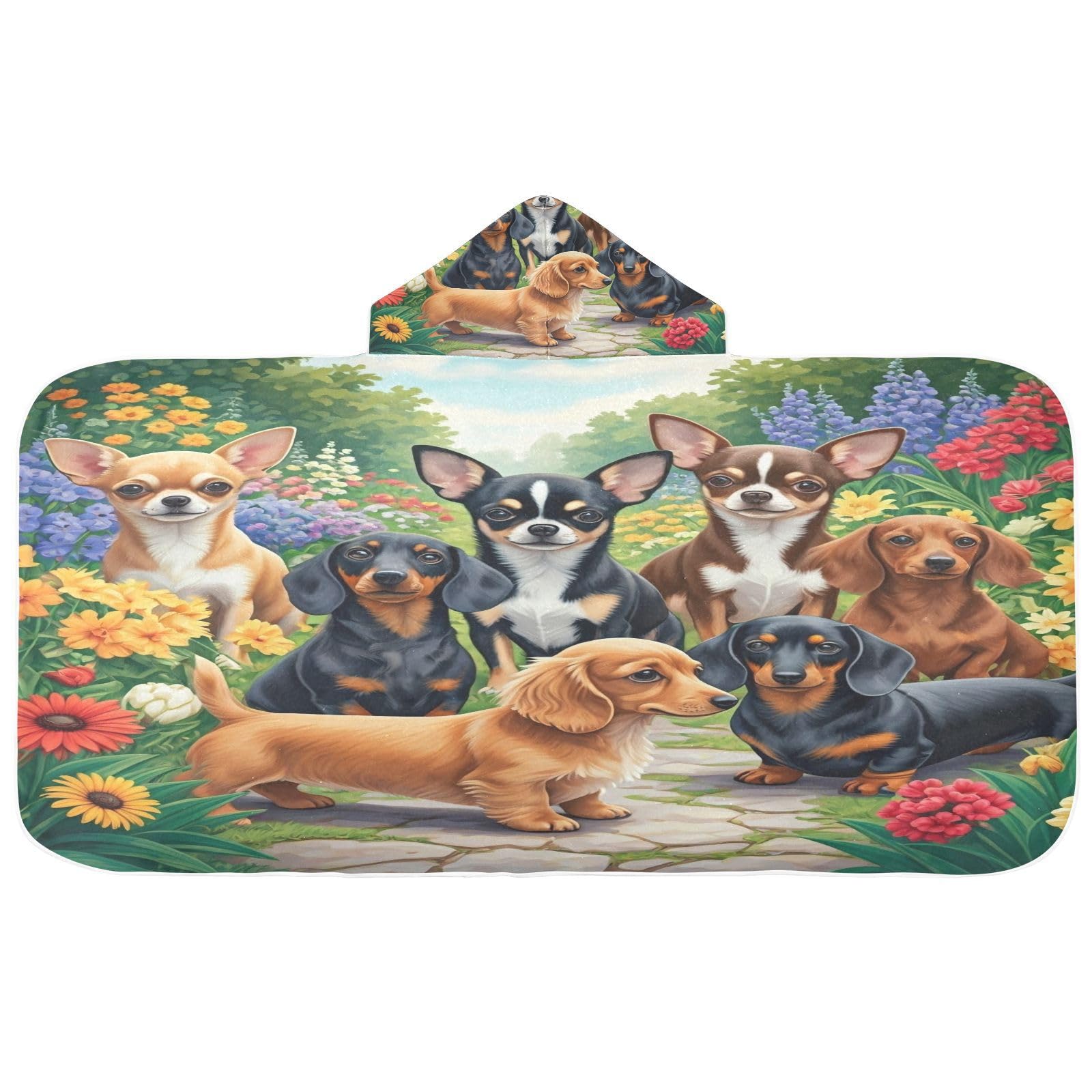 Kigai Cute Dogs Hooded Beach Towel for Kids Soft Absorbent Quick Dry Bath Towel with Hood Lightweight Toddler Shower Pool Bath Wrap for Boys Girls