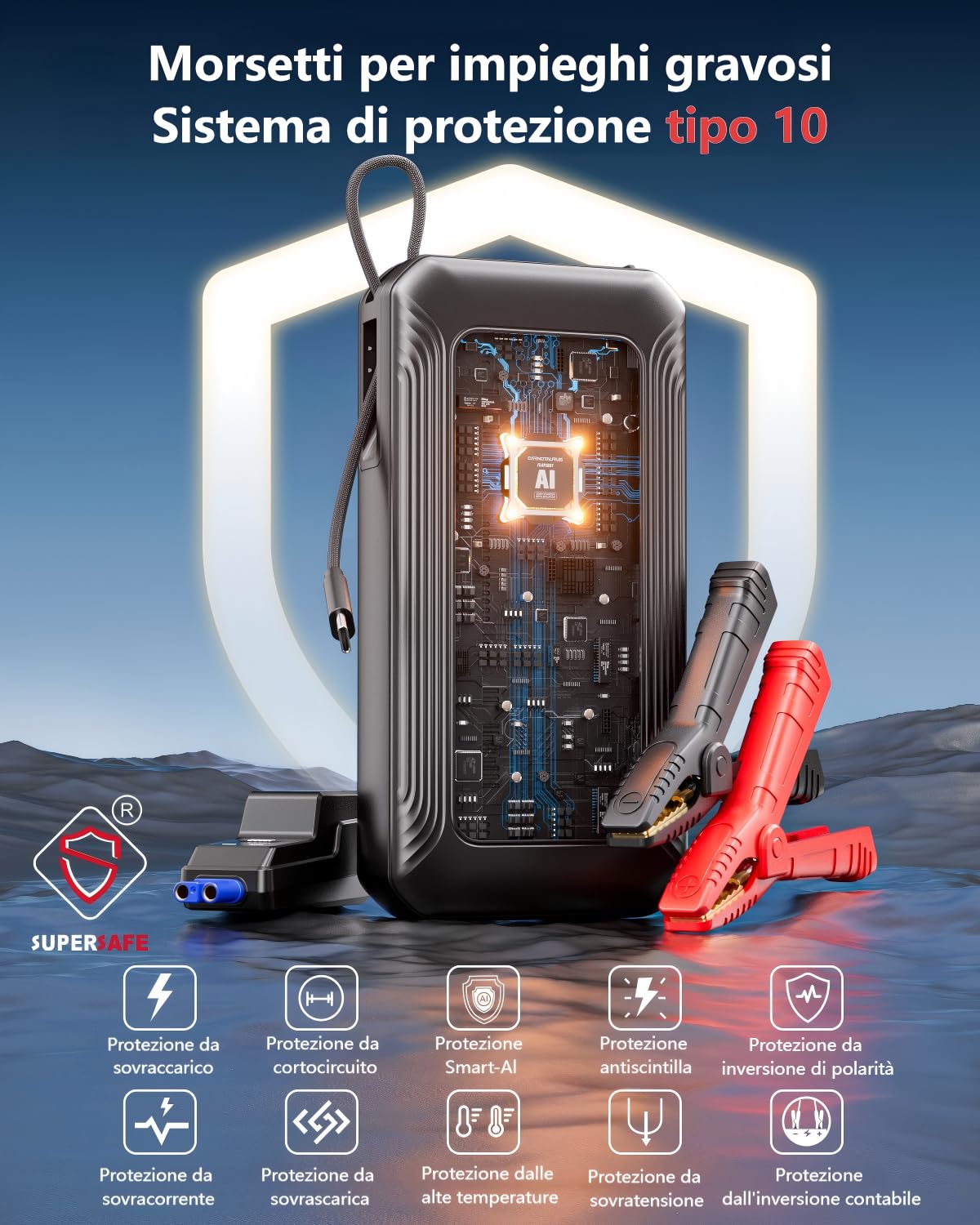 GOOLOO G7 Batteria Portatile di Avviamento per Auto 3000 A, con Ricarica Rapida USB-C 45 W e Torcia LED, Avviatore per Batterie Auto 12 V (per Motori Benzina fino a 8,5 L/Diesel fino a 6 L)