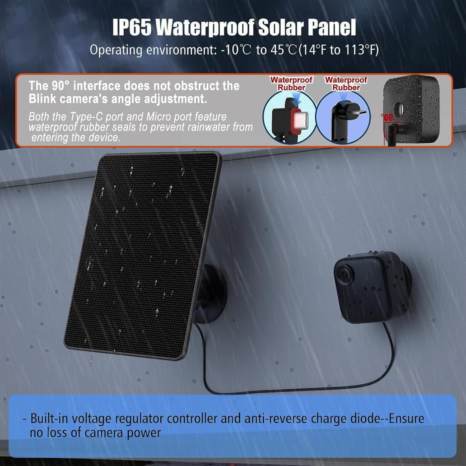 Blink Solar Panel with 4000Ah Battery, 13ft Cable Rubber Plug and IP65 Waterproof, 3W Solar Charger Compatible with Blink Outdoor 4(4th Gen)/Outdoor/(3rd Gen) XT3 and XT/XT2 Camera