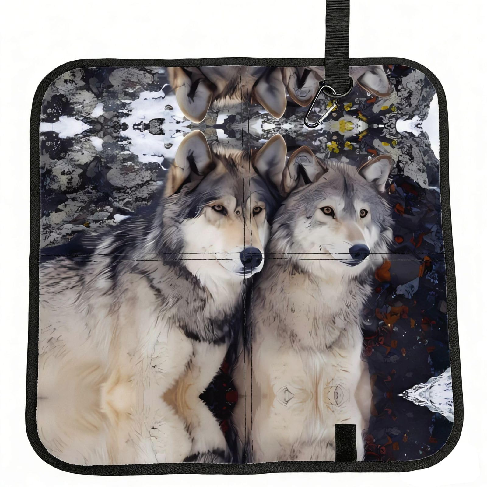 WBQLSL Two wolves Foldable Seat Cushion - Portable Stadium Pad with Carabiner for Camping Hiking Picnic Beach