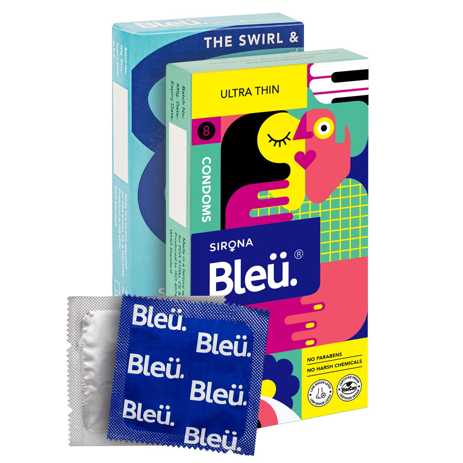 Bleu All Natural Latex Paraben free - Ultra Thin and Spiral Condom Combo (1 Pack each)-image-44