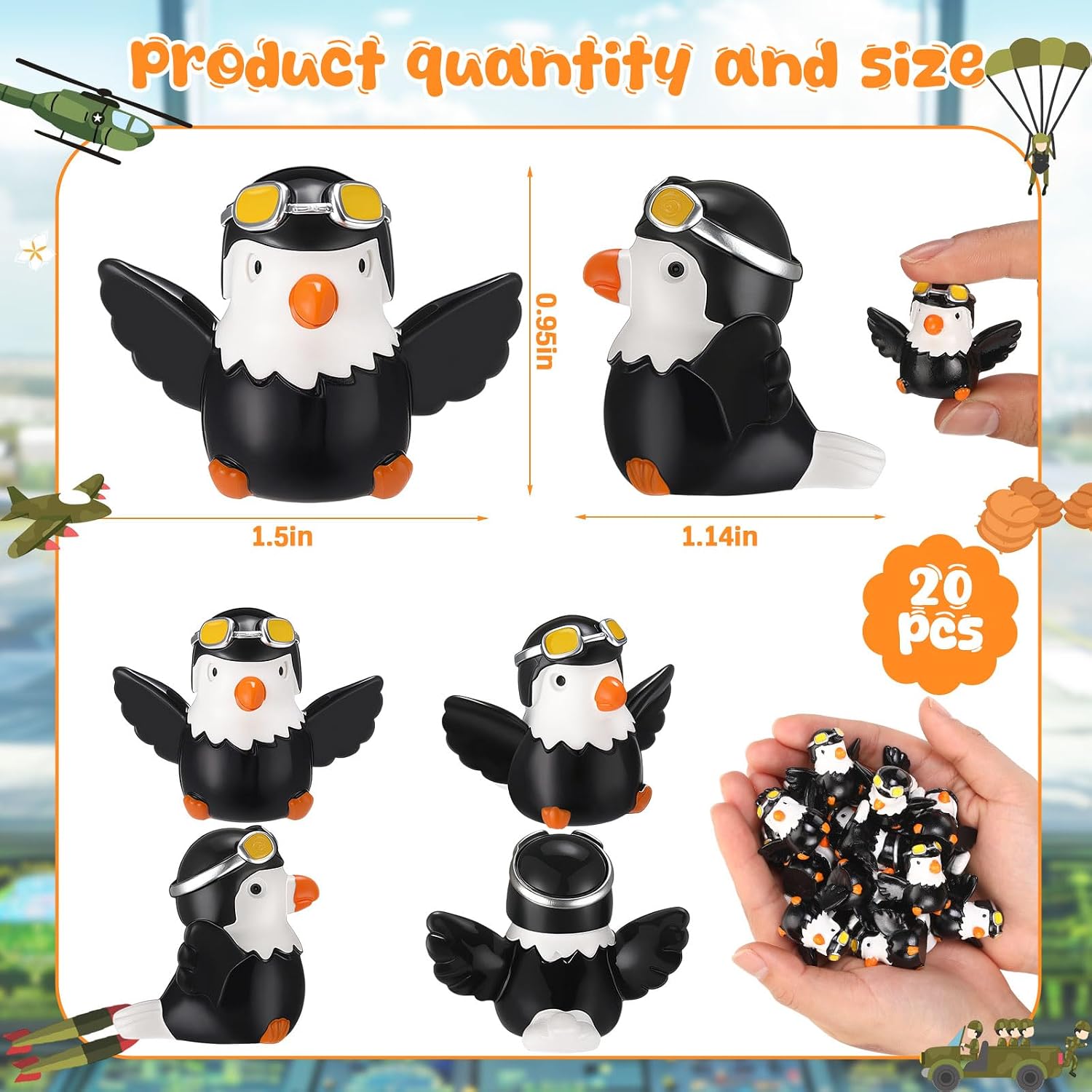 Kathfly 20 Pcs Mini Resin Bald Eagle Pilot Style Miniature Patriotic Bald Eagle Bird Figurines for 4th of July Independence Day 250th Anniversary Outdoor Garden Office Home Party Decor Gift image 3