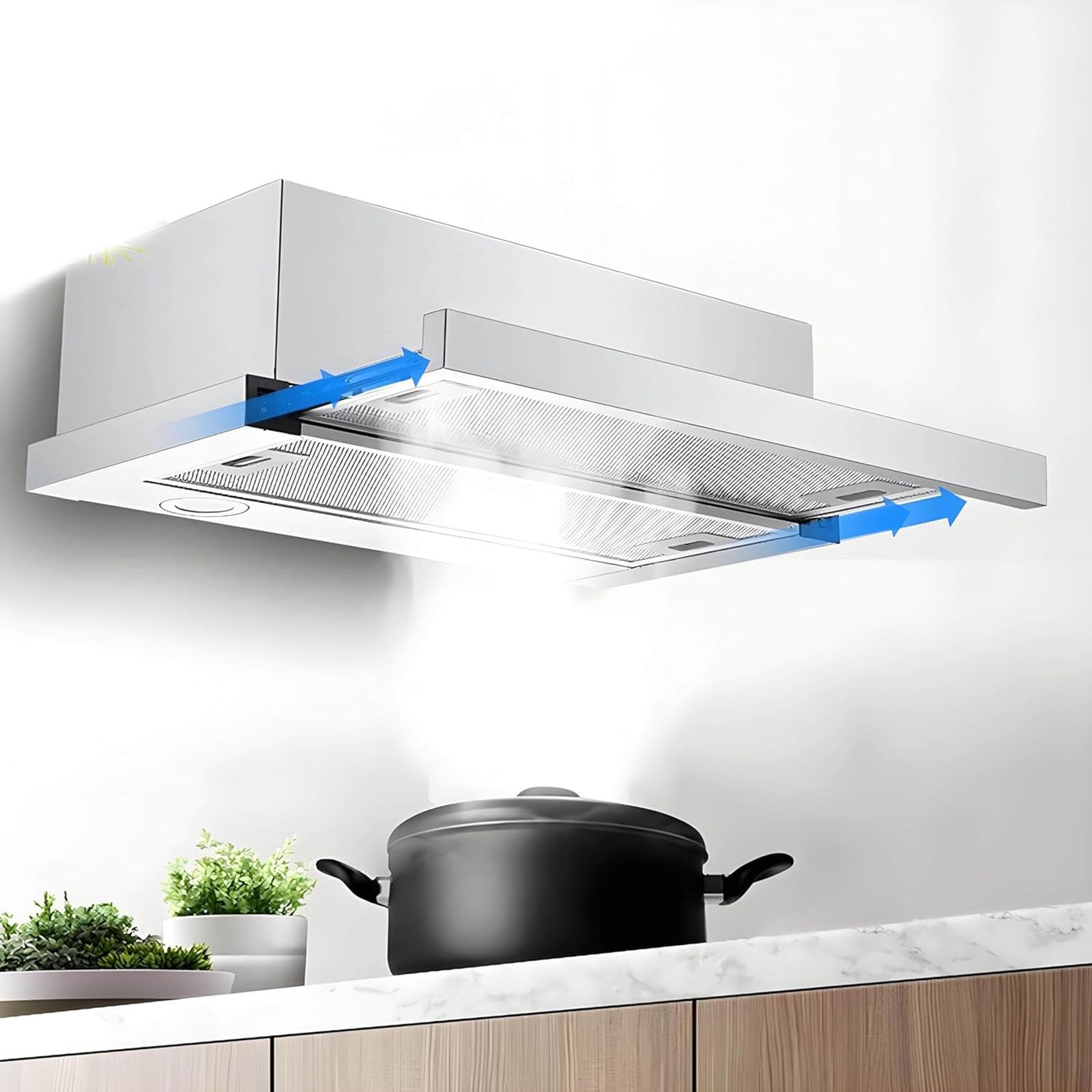 PixCy Campana Extractora,Campana Extractora Silenciosa,Campana Extractora Bajo Encimera con Recirculación,Campana Telescópica Extractora,Iluminación LED,Filtro Lavable