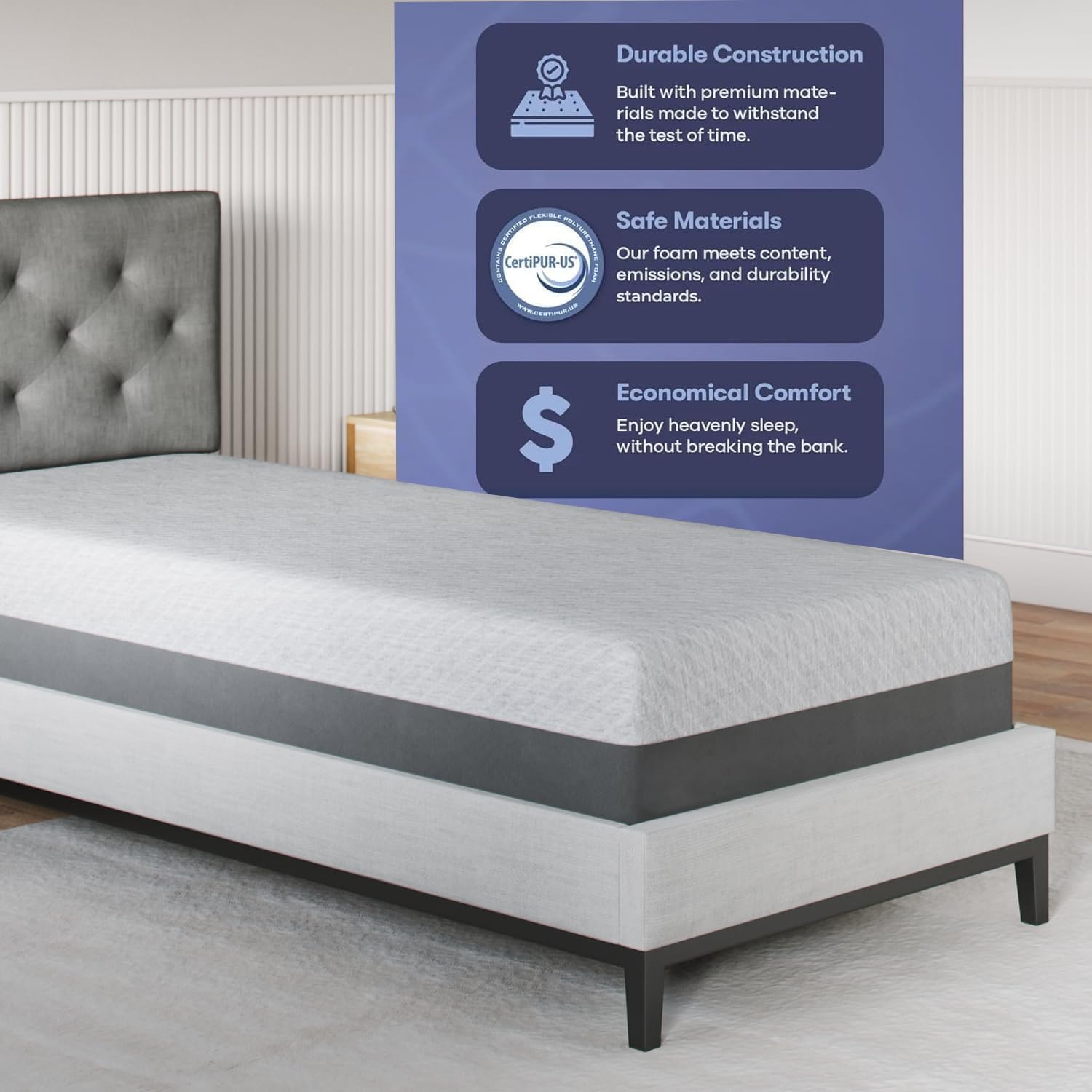 Celestial Sleep 12 Inch Twin XL Mattress, Made in The USA, CertiPUR-US®, Oeko-Tex®, and Fiberglass-Free™ Certified Cooling Bed, Gel Memory Foam Mattress in a Box - Soft - Image 4