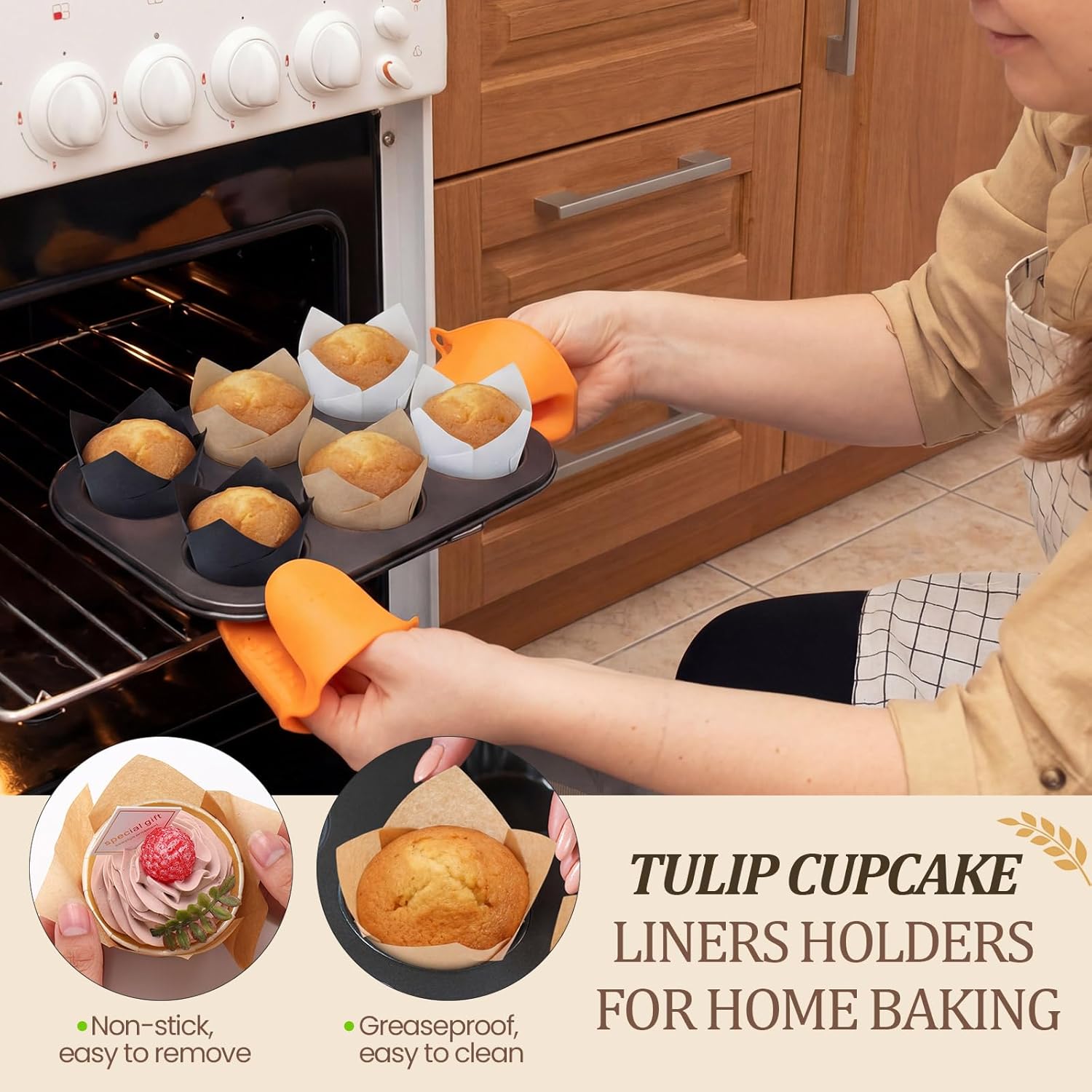 1200 Pcs Tulip Cupcake Liners for Baking Cups Paper Greaseproof Standard Tulip Muffin Liners Holders Cupcake Wrapper Bulk for Party, Birthday, Wedding(Black, White, Brown)