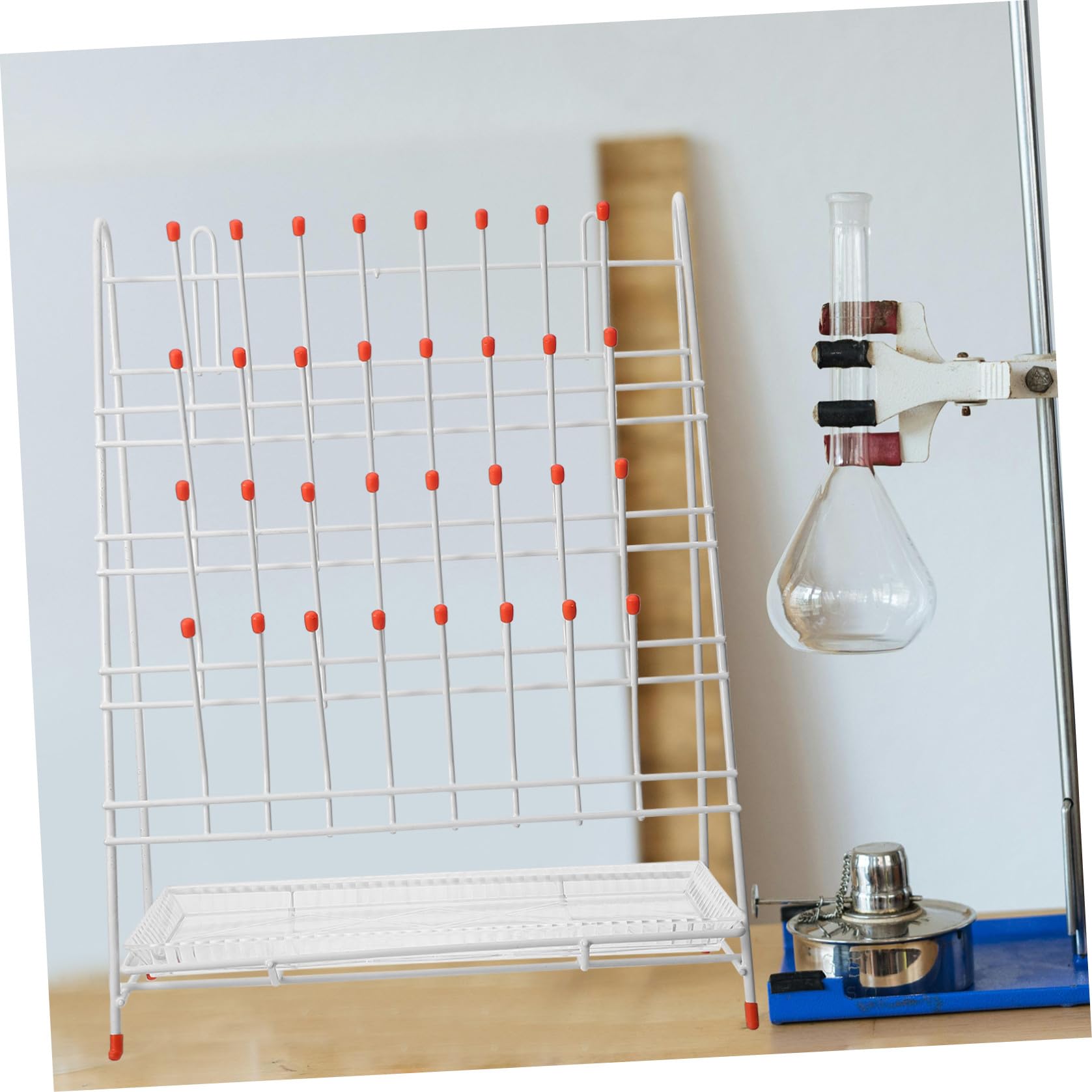 Rack Essiccazione da Laboratorio in Ferro Bianco 32 Posti Design a 32 Supporti, Alta Stabilità e Durata per Essiccazione Bottiglie e Provette