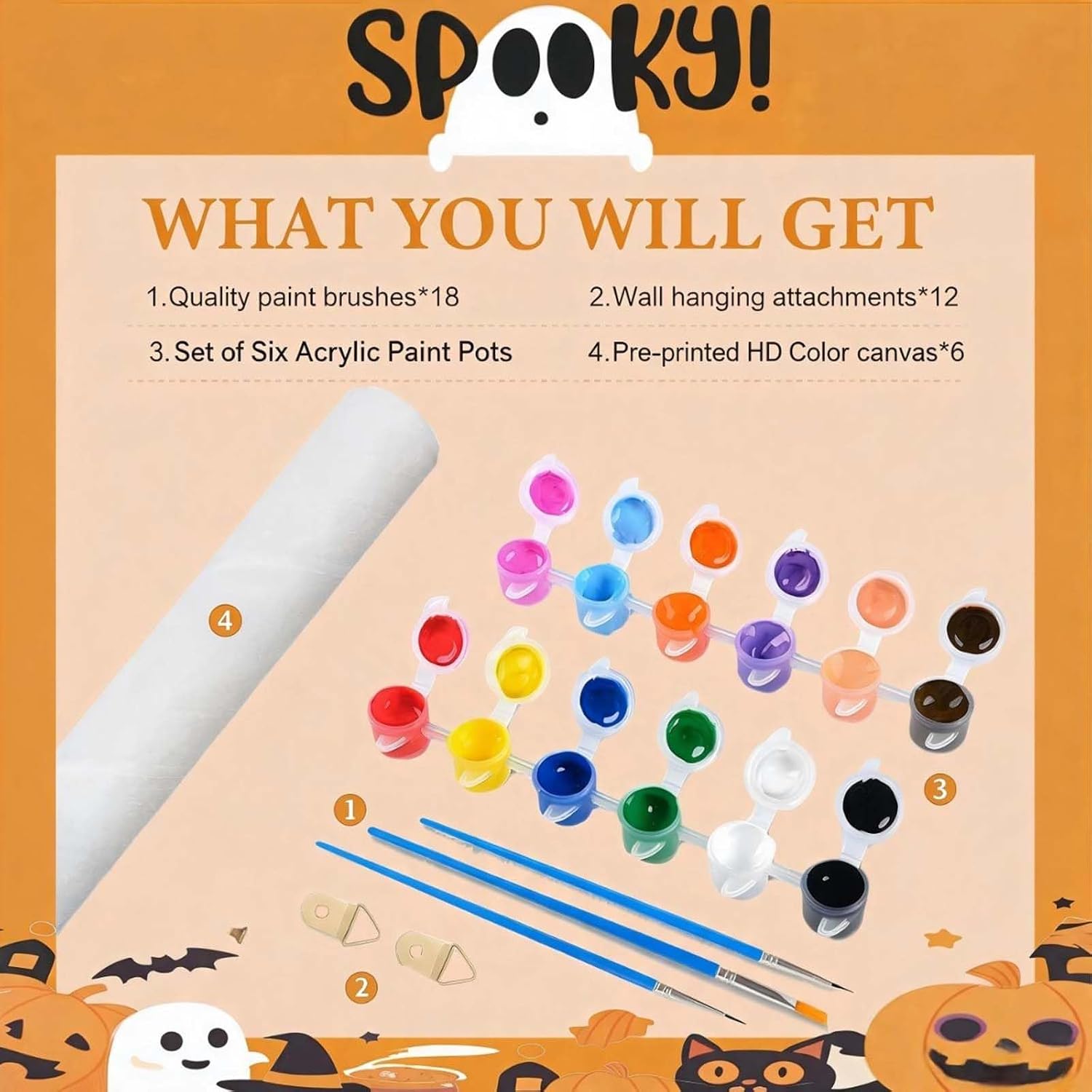 6 Pack Halloween Paint by Numbers Kit for Adults without Frame 12x16 inch