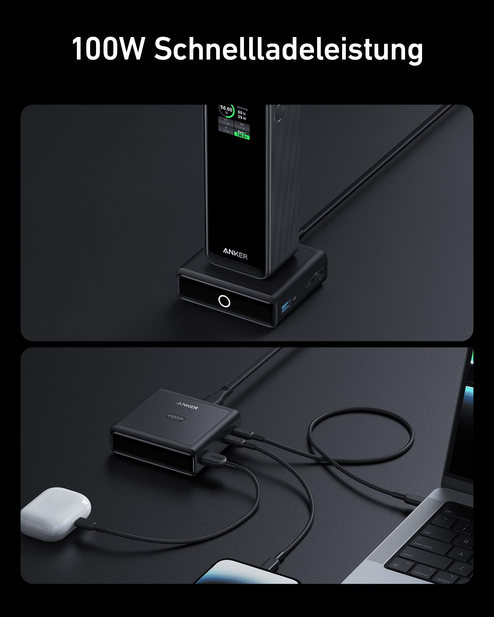 Anker Prime Power Bank 27650mAh 250W + Base de Carga 100W (Estacion de Escritorio 4 en 1, Lote)