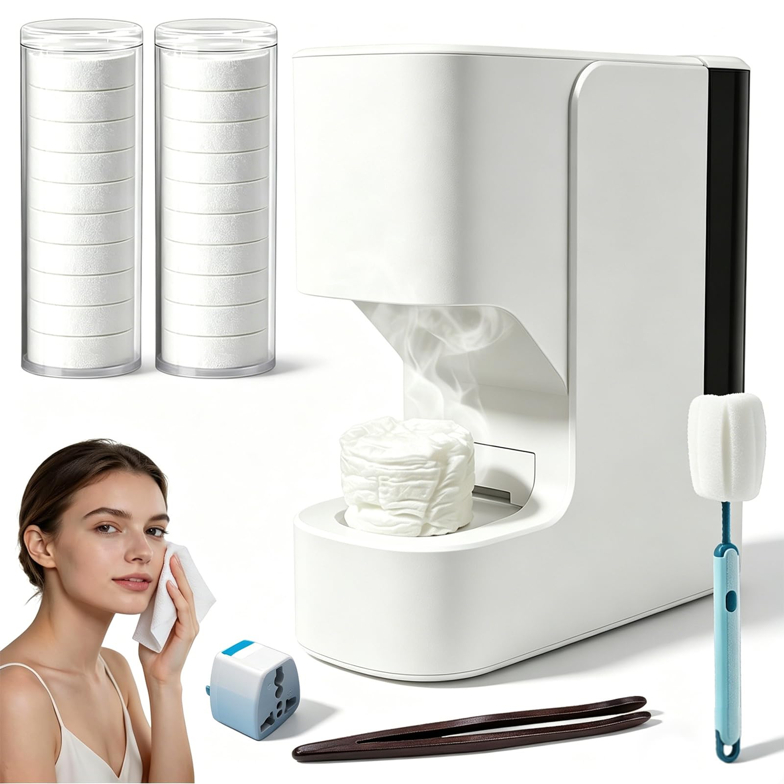 ELMVAR Hot Face Towel Dispenser, Automatic Disposable Towel Warmer, Smar One-Click Start, Compressed Towels Wamer Heater Machine, 55°C Constant Temp for Spa, Facials, Bathroom (Launch)