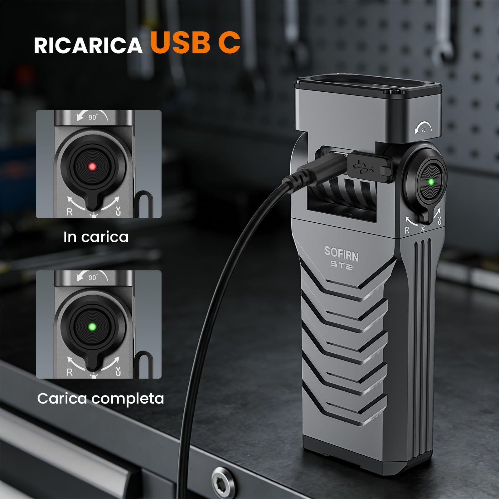 Sofirn ST2 EDC 3000LM LED torcia 3 in 1 luce bianca + 660 nm luce rossa + luce nera UV 365 nm ricaricabile USB-C, magnetica con clip, IPX6 per lavoro, officina, esterno