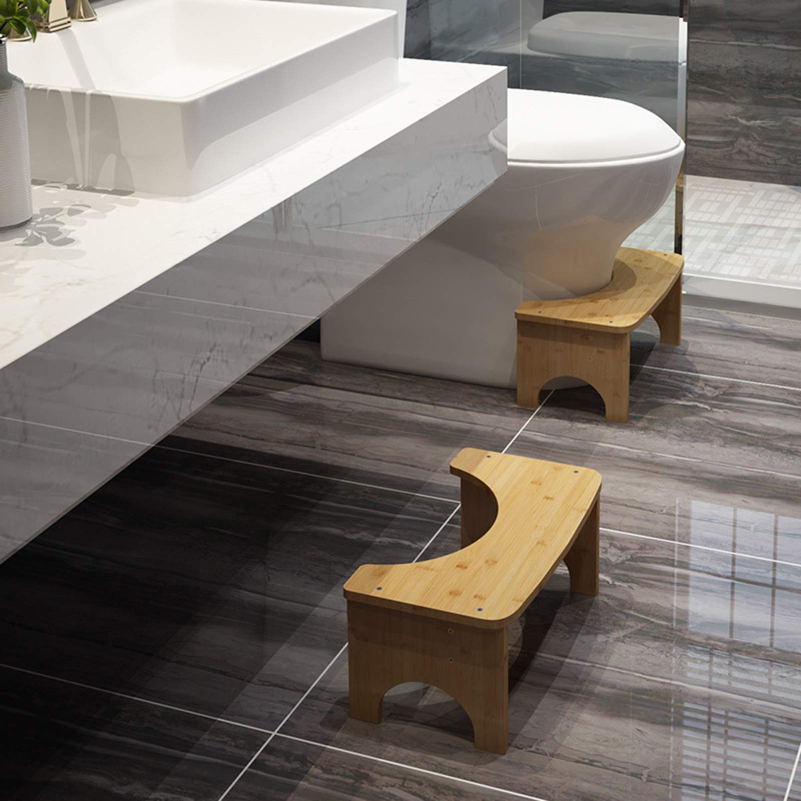 AIZYR Sgabello da Toilette Accovacciato in bambù Antiscivolo, Sgabello con Gradino Vasino per WC in bambù Vasino per Bambini, Adulti E Anziani,A