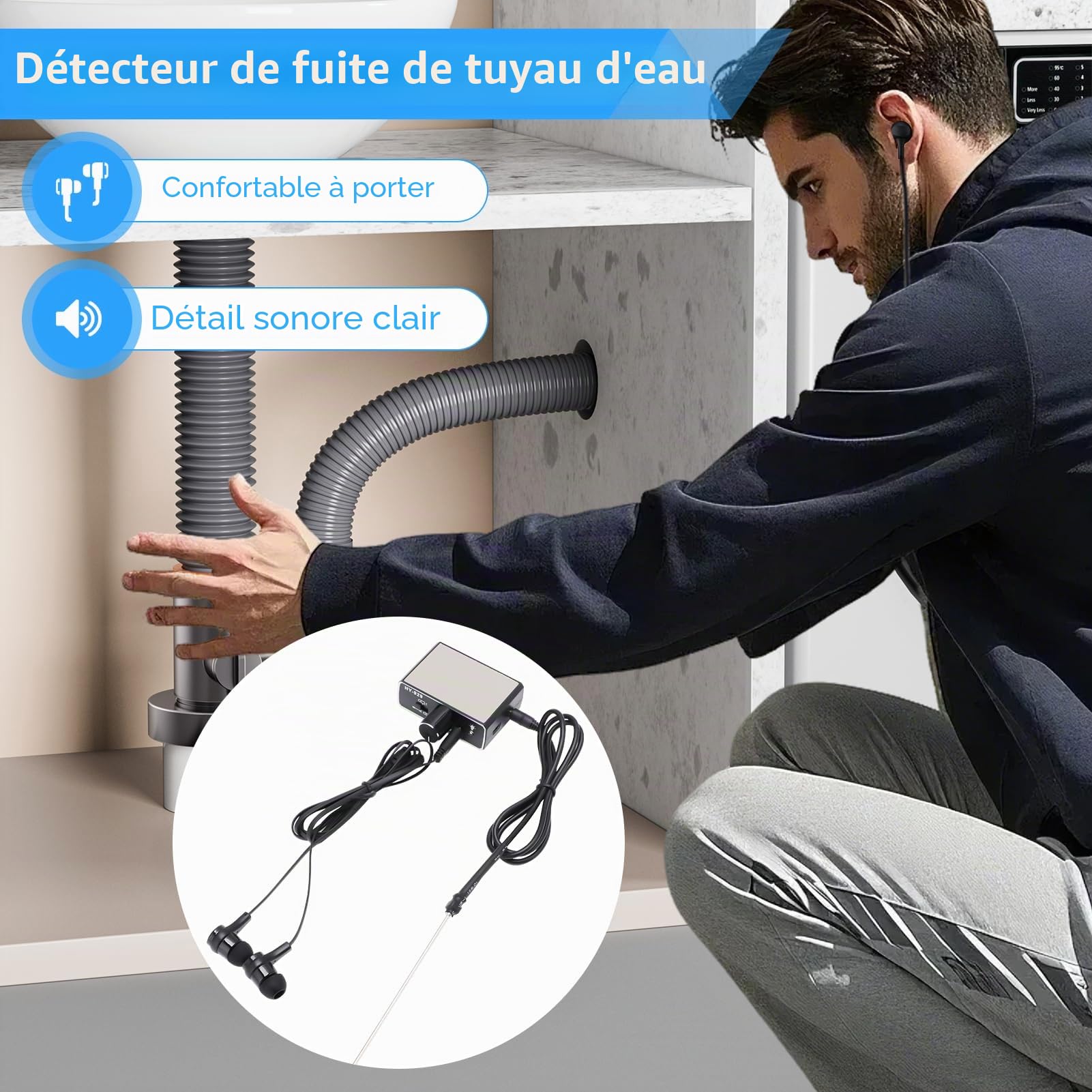 Détecteur de fuite d'eau intelligent haute sensibilité souterraine acoustique pour chantier de construction, entretien de voiture