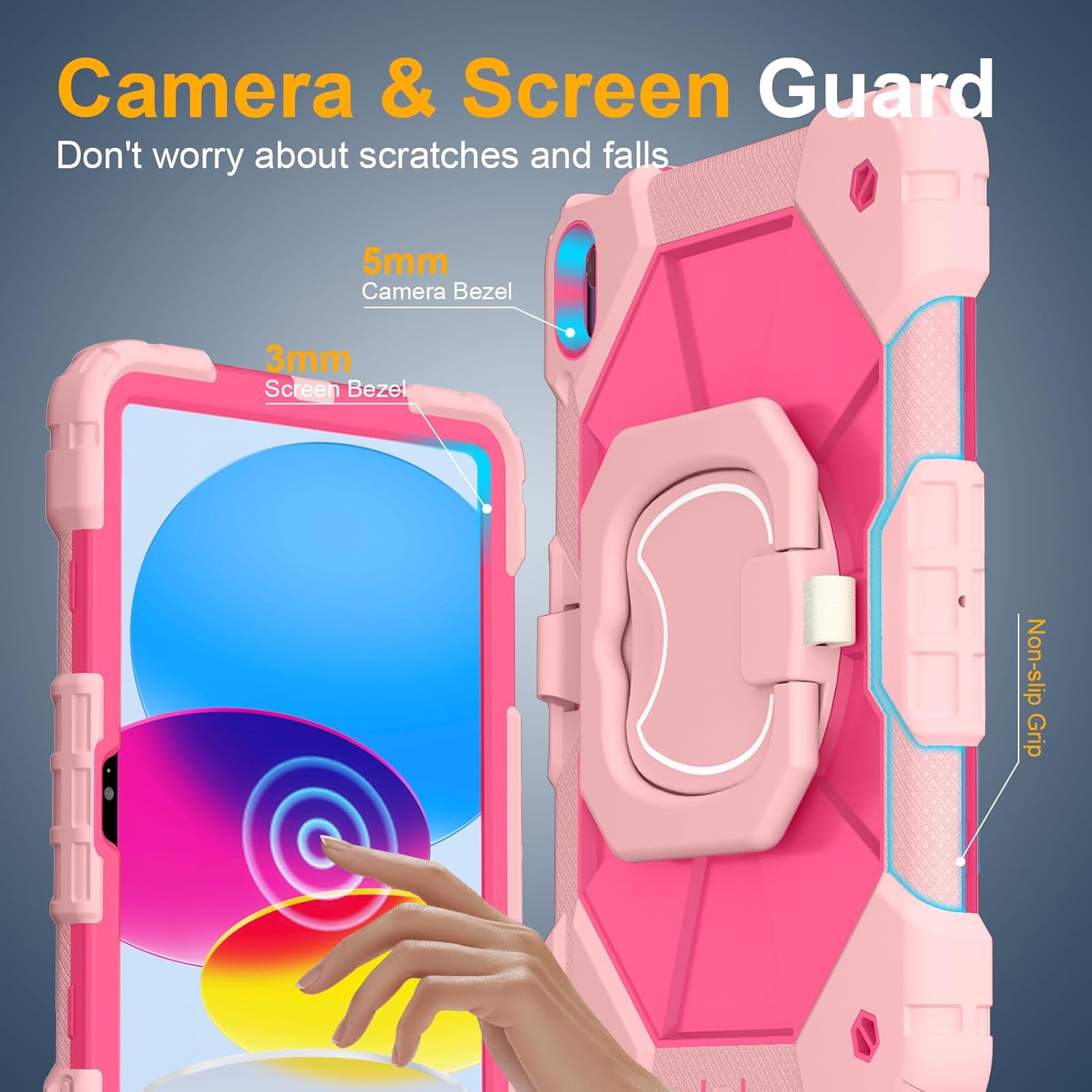 Case for iPad (A16) 11th Generation 11 Inch 2025, Ubearkk for iPad 10th Generation 10.9 inch 2022 case with Screen Protector 360 Degree Rotating Stand Shoulder Strap Pencil Holder, Rose Pink