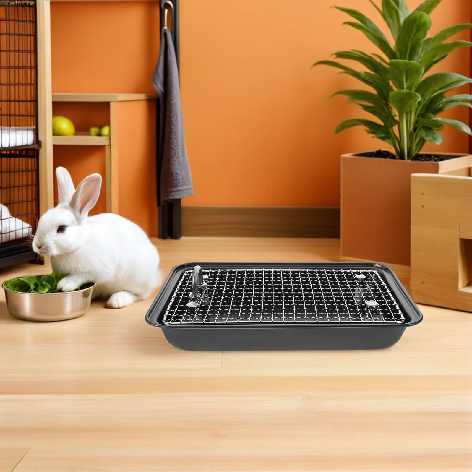 Lettiera per Conigli in Acciaio Inox 30X20X4,5 CM Rete Rimovibile, Vaschetta Spaziosa Anti-Morso per Piccoli Animali, Adatta per Gabbie di Conigli, Furetti e Roditori