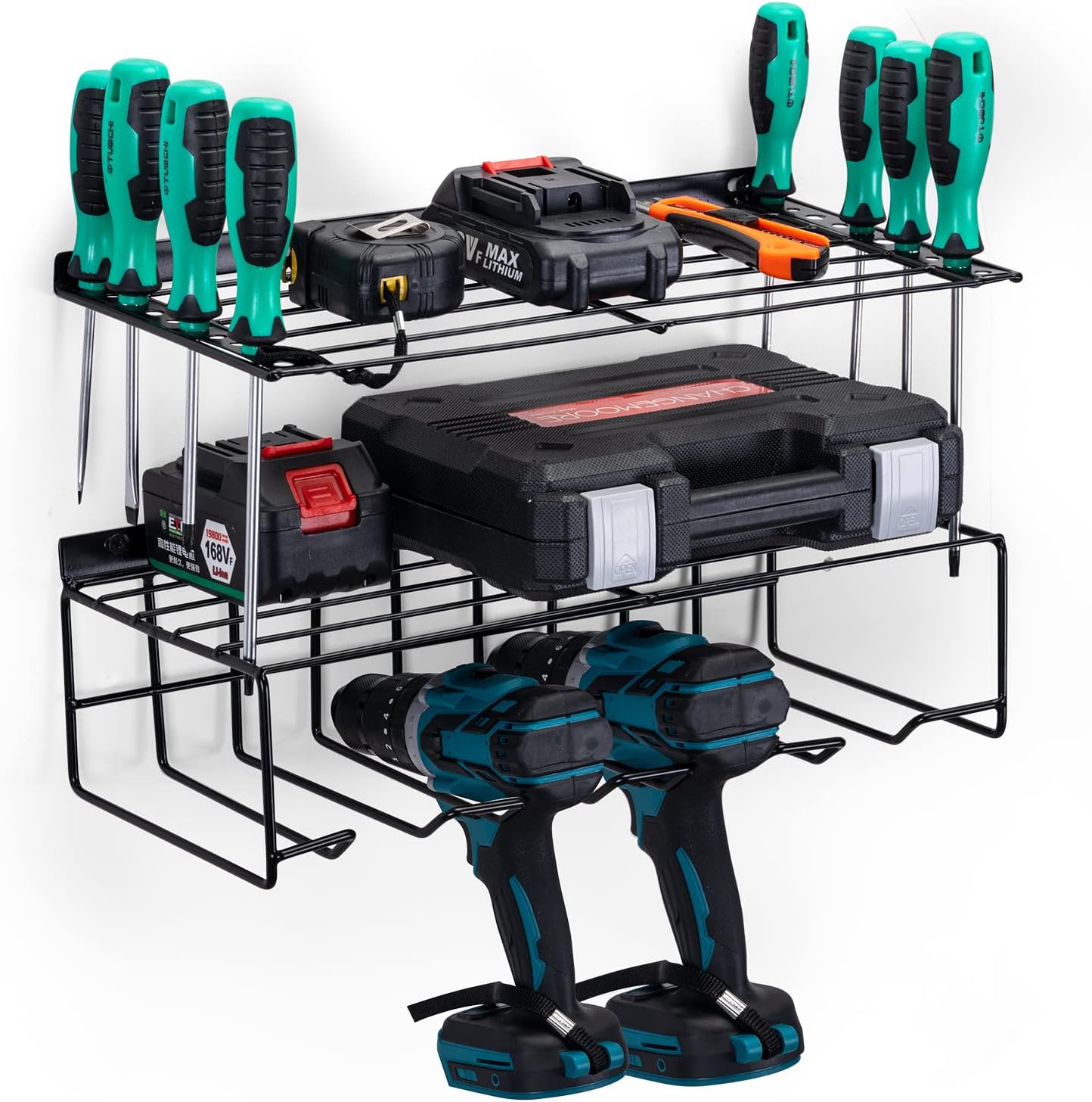 Power Tool Organizer - Wall Mounted Garage Workshop Power Tool holder and Storage Rack with Detachable Design, Heavy-duty Metal Utility Drill Holder Tool for Cordless Drill, Father's Day Gift