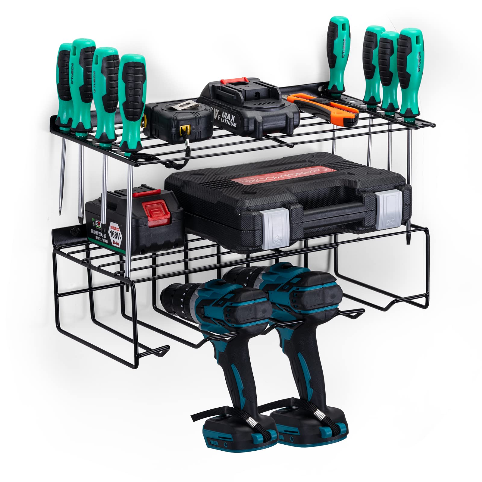 Power Tool Organizer - Wall Mounted Garage Workshop Power Tool holder and Storage Rack with Detachable Design, Heavy-duty Metal Utility Drill Holder Tool for Cordless Drill, Father's Day Gift