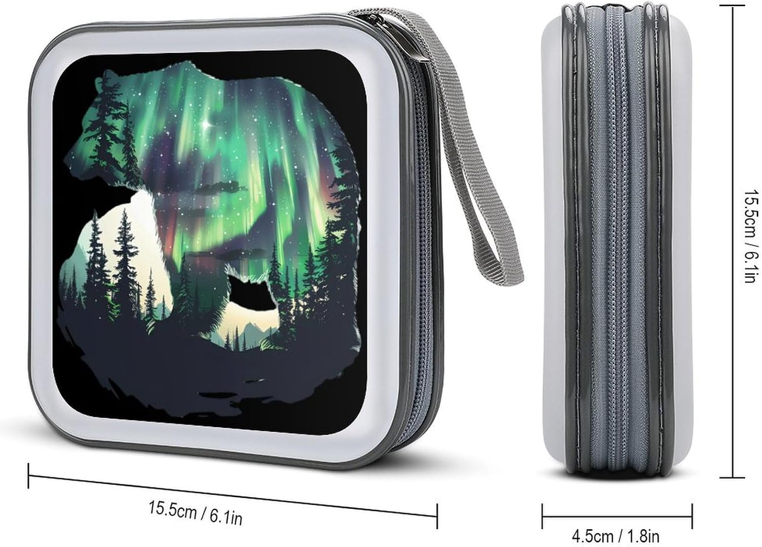 Northern Lights Bear CD Cases DVD Holder Storage Box Plastic Protection Case for Car Home Office Travel image 2