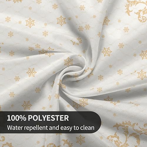 Miniatura 7 de Mantel redondo de Navidad de 60 pulgadas, mantel de árbol de Navidad dorado con copos de nieve para decoración rústica de cocina de granja, mantel