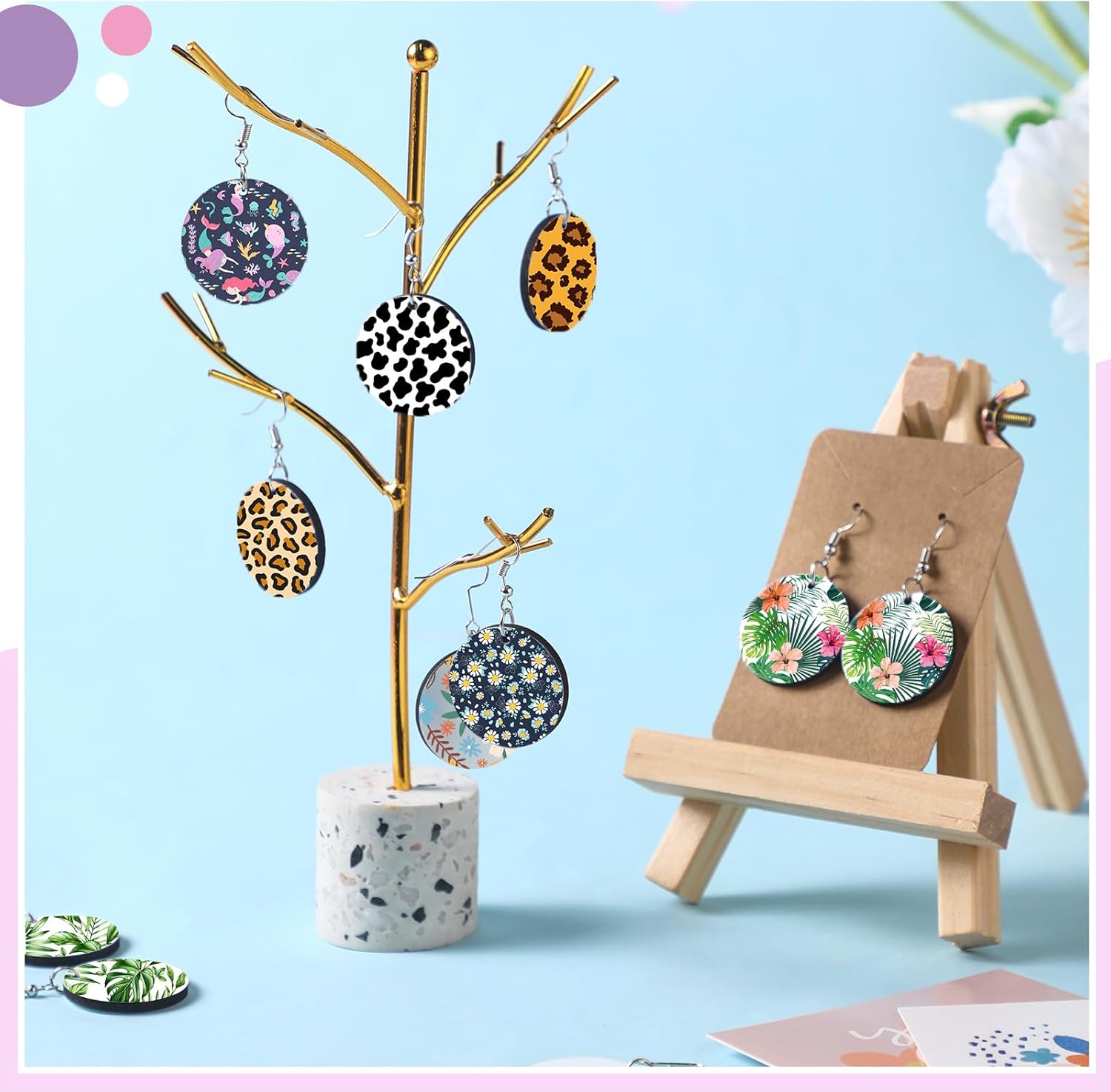 Riceshoot 800 Pcs Sublimation Earring Blanks Bulk with Hooks, Jump Rings, Plugs, Cards Holder and Transparent Packaging Bags Unfinished MDF Earring for DIY Making
