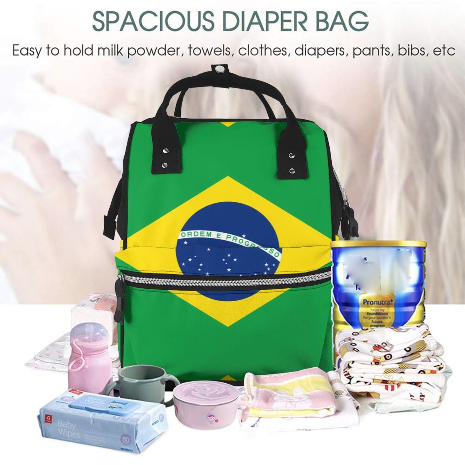 Pañaleras Para Bebe Drapeau Brésilien Durable Sac à langer Sac à dos et sac à langer pour maman et papa