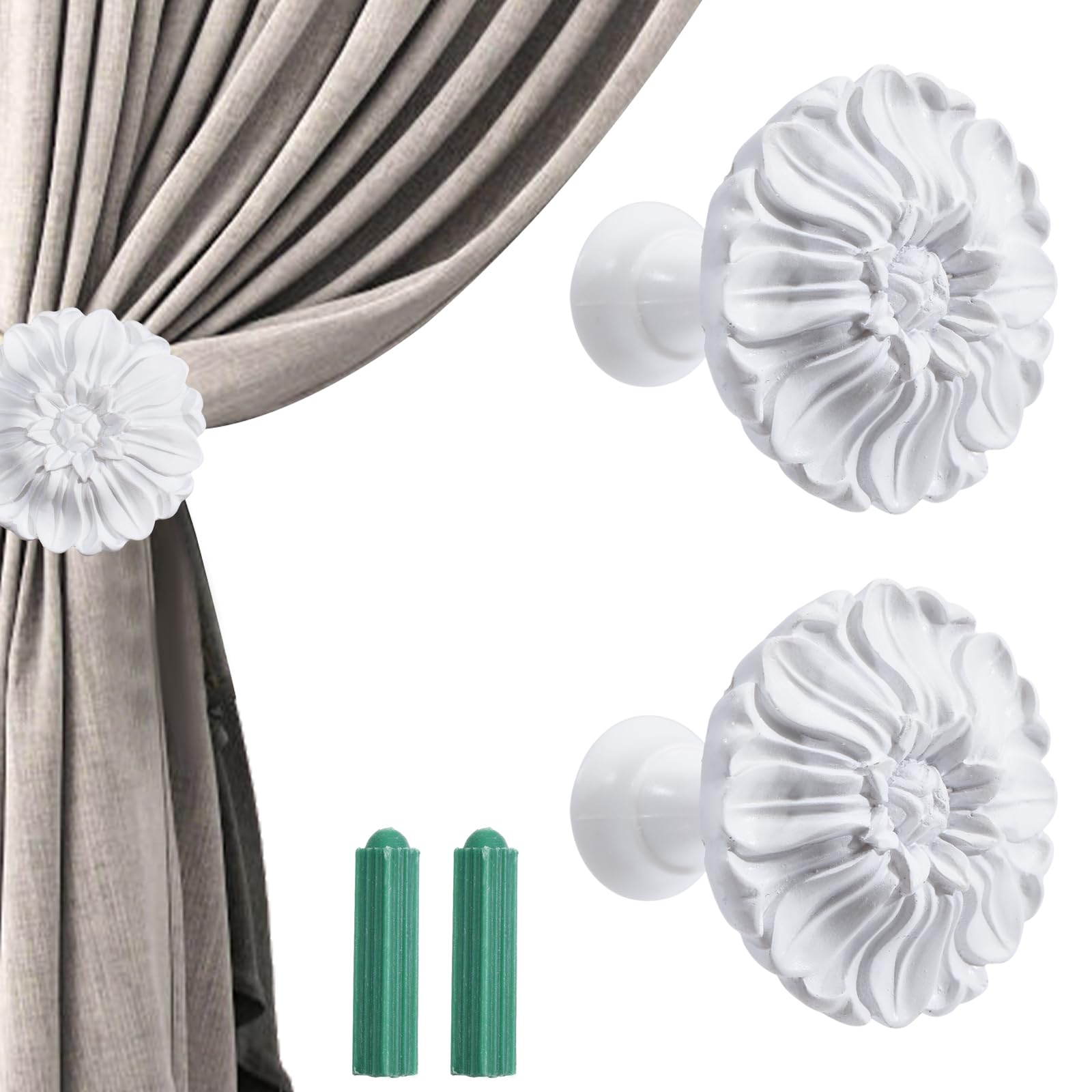 beinkmake 2Pcs Curtain Holdbacks Blossom Window Drapery Medallion Holdbacks Curtain Tiebacks Floral Wall Hook Curtains Tassel Holder Curtain Tie Backs for Window Decoration Clothes Coat