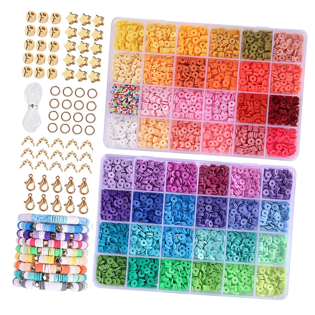 TEMPNAP Kit Complet de Perles D'argile Polymère Multicolores Boîte de Rangement Pratique pour Création de Bracelets DIY Différentes Formes Étoile et Anneau