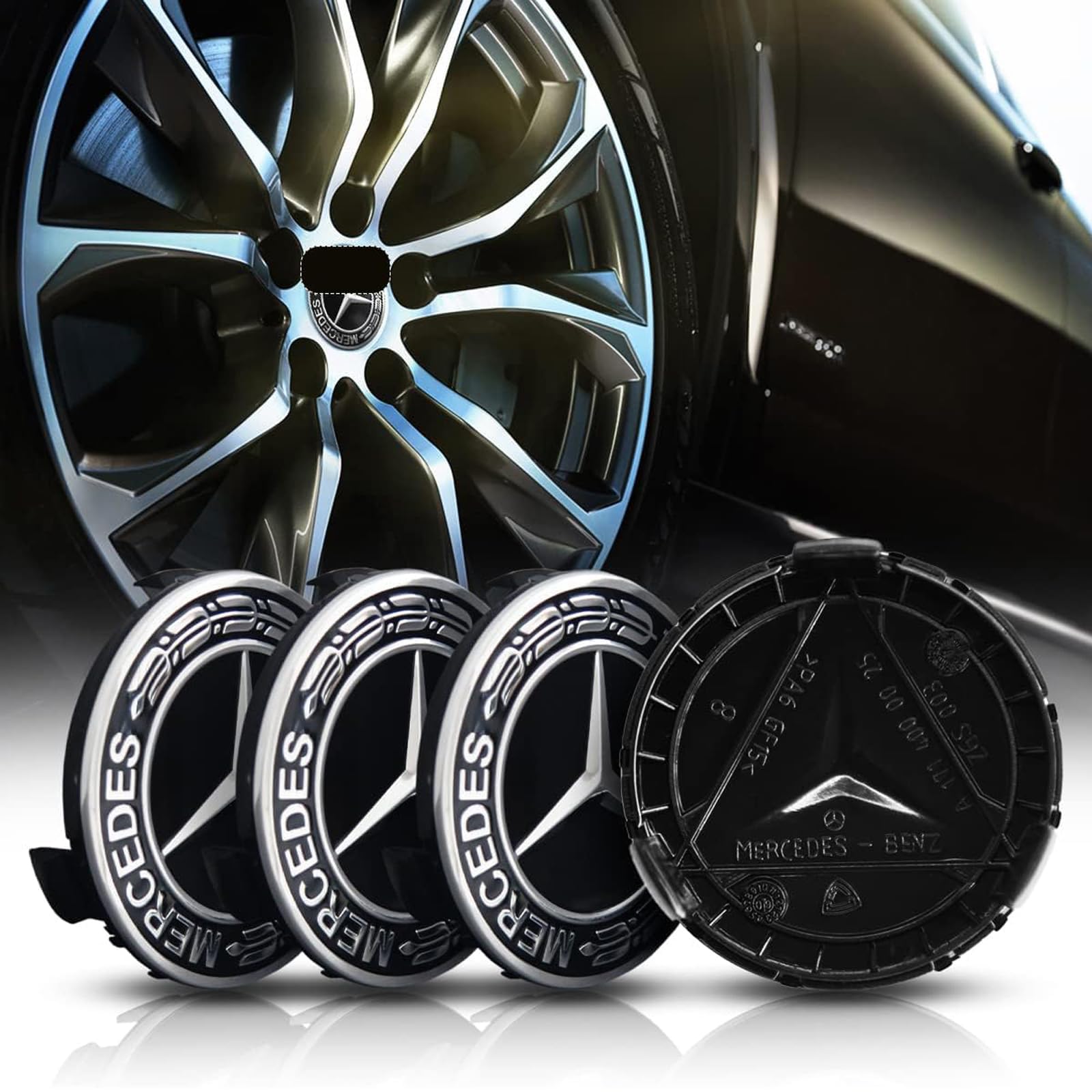 4 Stück Nabendeckel für Mercedes Benz 75mm - Radnabenkappen Felgendeckel Felgenkappen Radnabendeckel Wheel Caps Radnabenabdeckung