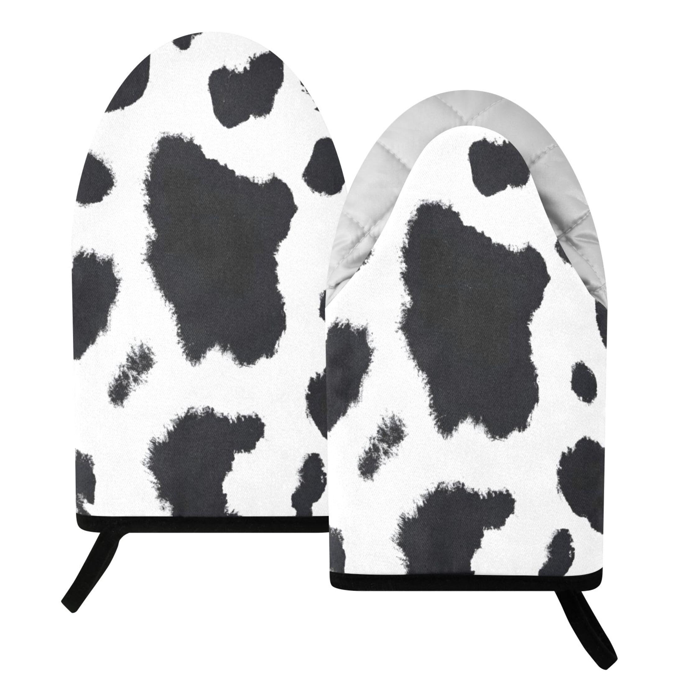 Fuauuyl Oven Mitts Heat Resistant Kitchen Gloves, Cute Cow Pattern Classic Oven Gloves with Hanging Loop for Baking BBQ Cooking Grilling, 1 Pair, 9.5 in